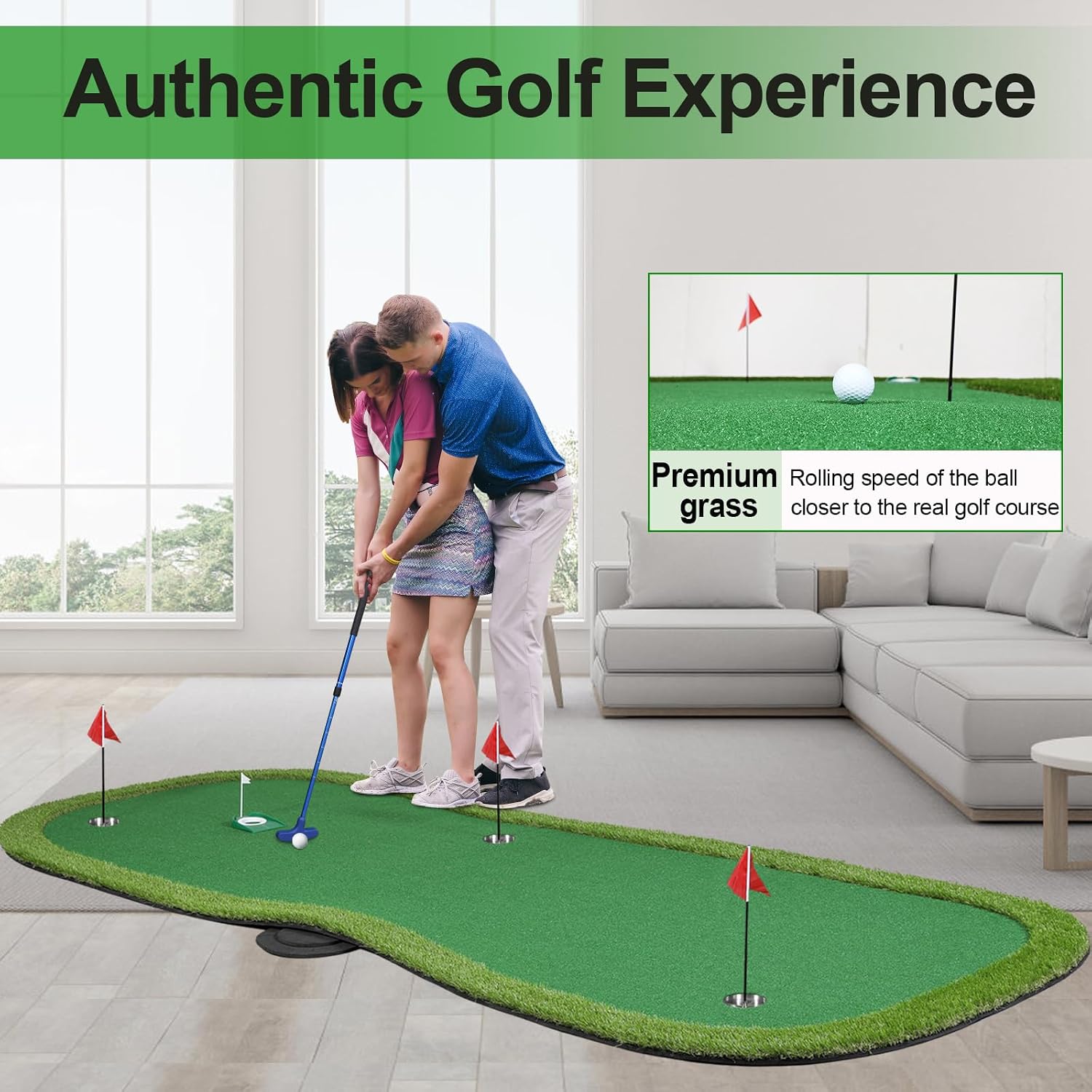Golf Putting Green Mat - Professional Training Mat with Putter, Movable Golf Cup, Slope Pad for Indoor/Outdoor 5×12ft golf