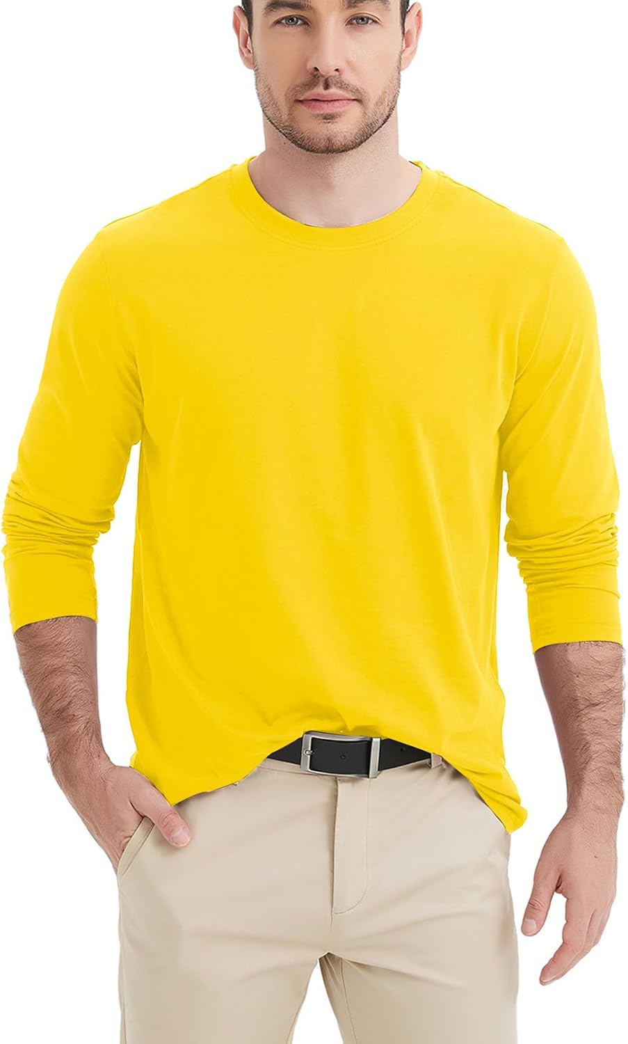 Mens Long Sleeve Tee Shirts Casual Cotton T-Shirts Fall Winter Tops Plain Tshirts for Men Trendy Work Shirt Top