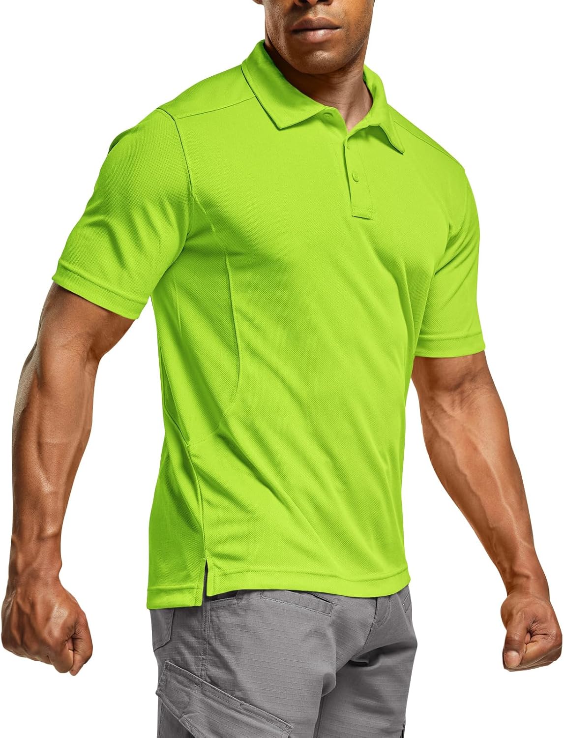 Men's Polo Shirts, Tactical Short Sleeve Golf Performance Shirts, Lightweight Dry Fit UPF 50+ Pique Large Frost Essential Neon Yellow
