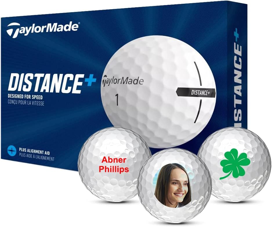 TaylorMade Distance+ Logo Personalized Custom Golf Balls (Set of 12)