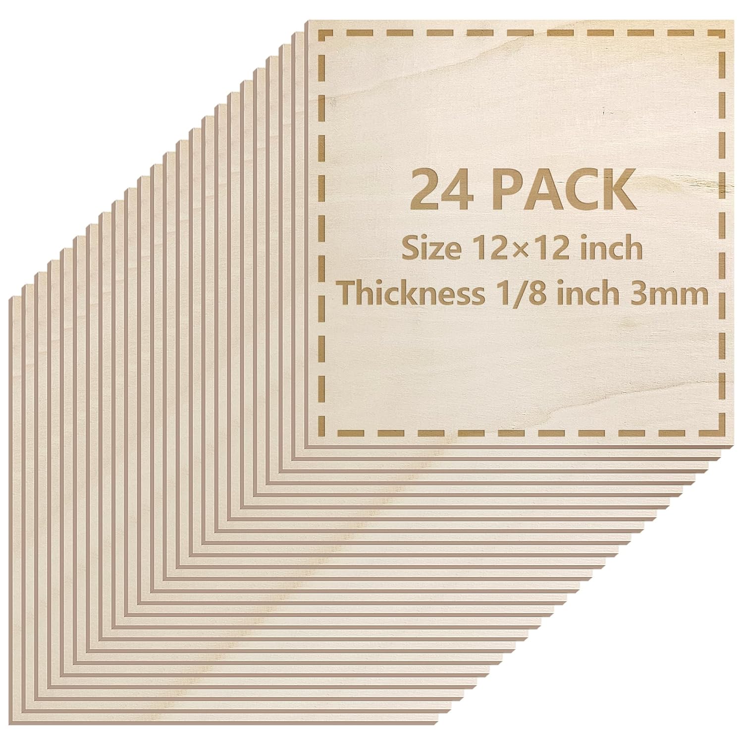 24 Pack Basswood Sheets 1/8 inch, 3mm Basswood for Laser Cutting, 12 x 12 inch Wood Slabs for Crafts, DIY Architectural Models Making, Wood Engraving, Staining