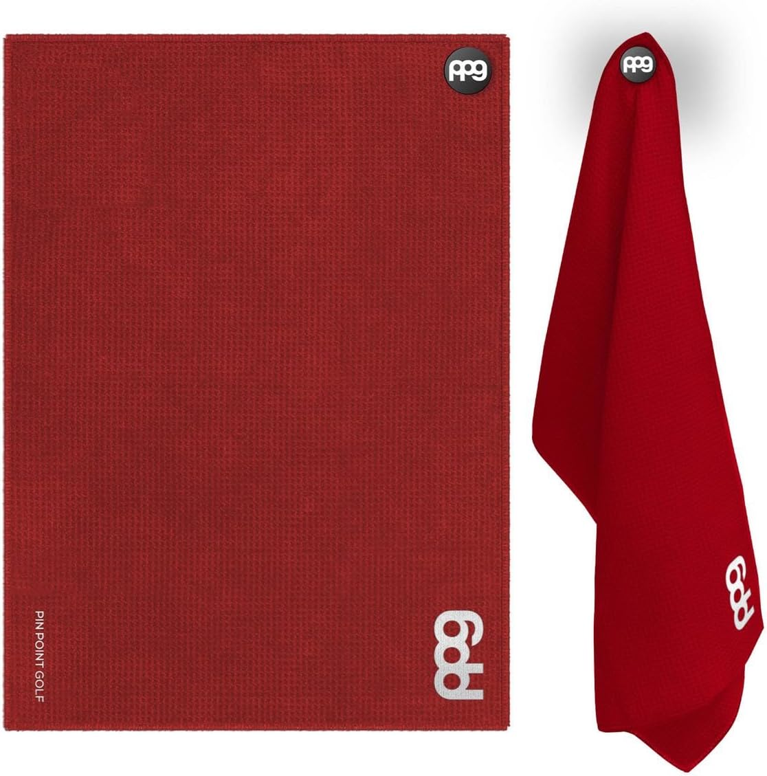 PPG Magnetic Golf Towel, Red - Premium Microfiber Golf Towel with Absorbent Waffle Pockets - Strong Magnet for Strong Connection to Golf Carts or Clubs - 24” x 16”