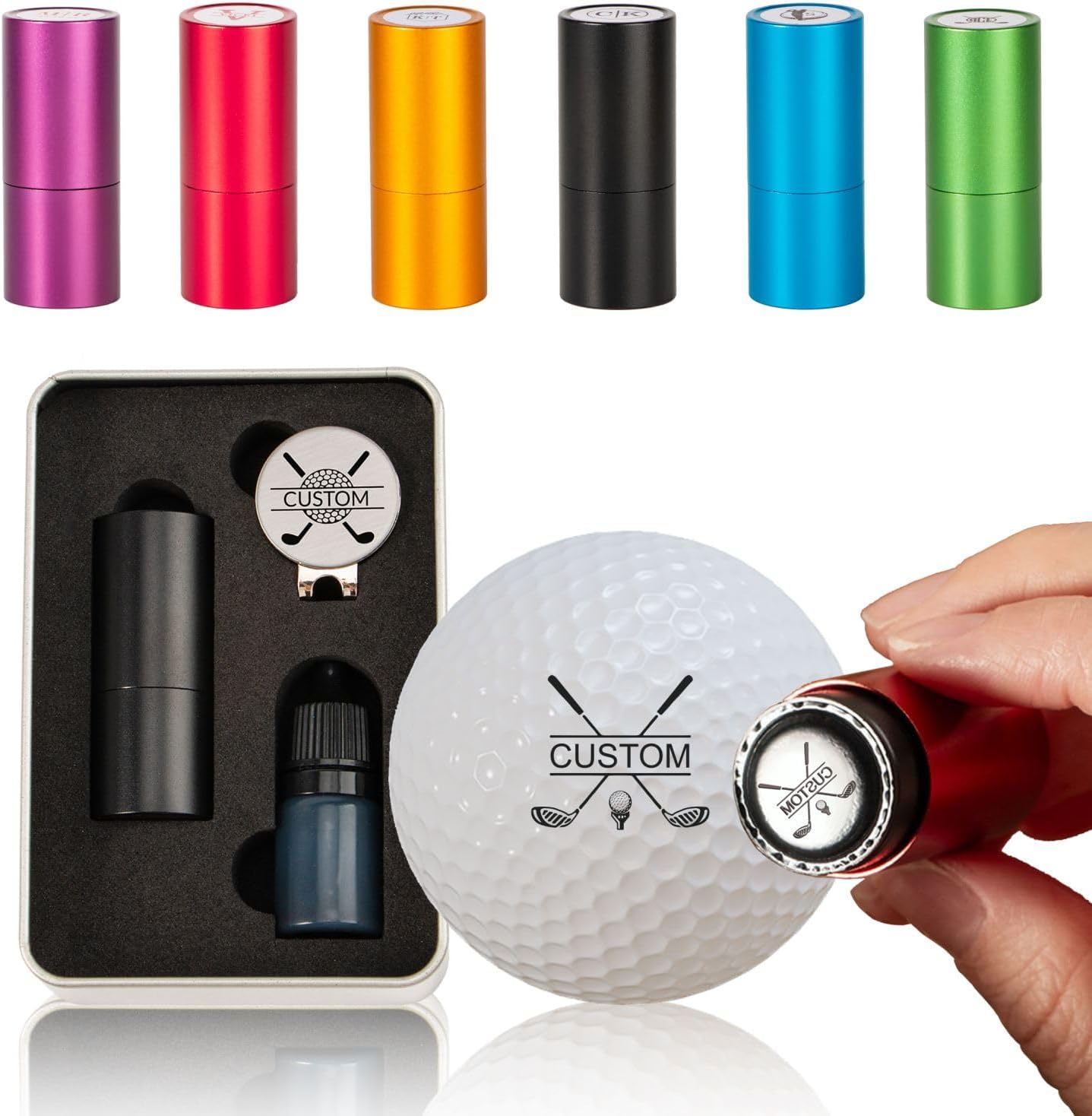 Custom Golf Ball Stamp-Reusable Golf Ball Stamps with Self Inkling for Golf Lovers,Marking Tool to Identify your Golf Balls