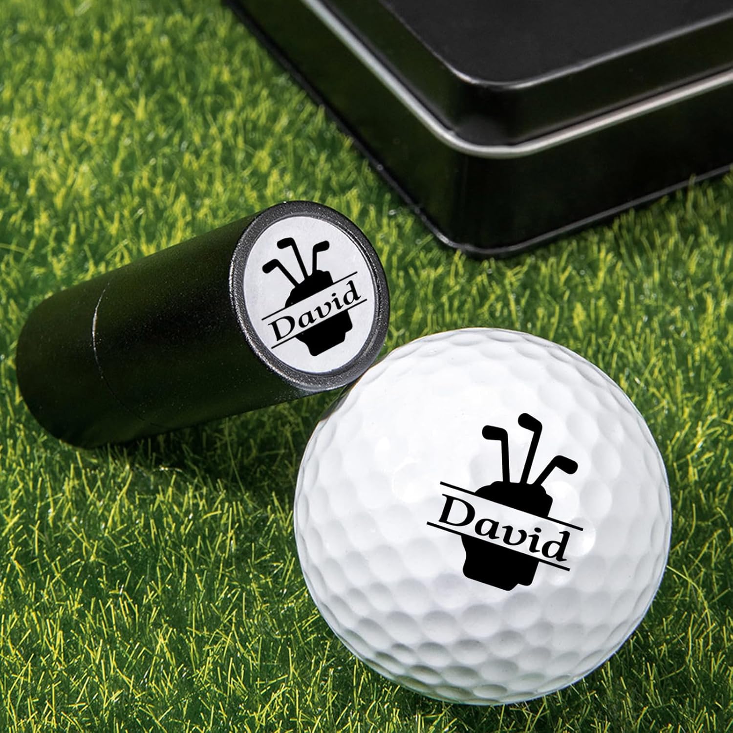 Personalized Golf Ball Stamp with Metal Case - 4 Color Options - Custom Name & Design Stamper for Golfers, Father's Day Gift, Golf Accessories