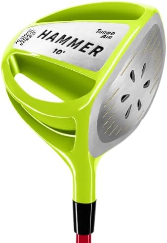 Hammer Turbo Air - Long Distance Golf Driver for Men and Women - Right Handed - Anti Drag and Anti Slice with Self Corrector - Smart Shaft Technology - 10 Degrees - Zolex Titanium
