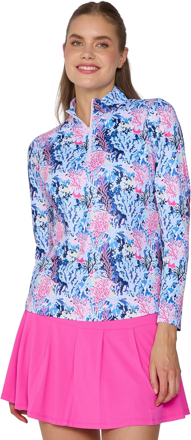 Women's Danielle Mock Neck Quarter Zip Tennis Golf Pickleball Athletic Fit AthleisureTop Mesh Sleeves Casual