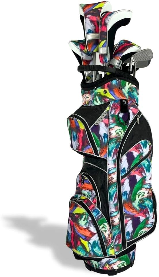Womens Golf Cart Bag with 4 Matching Club Covers, Ladies Lightweight 14-Way Golf Bag, 7 Zippered Pockets, Rain Hood, Drink Cooler, and Covers for Drivers, Utility, Rescue, and Fairway Clubs
