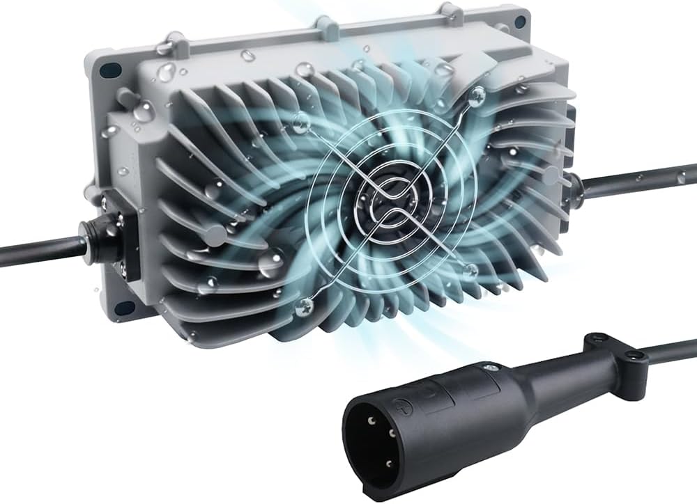 Abakoo 48V 10A Battery Charger for Club Car Golf Cart, with 3 Pin Round Plug, IP67 Waterproof