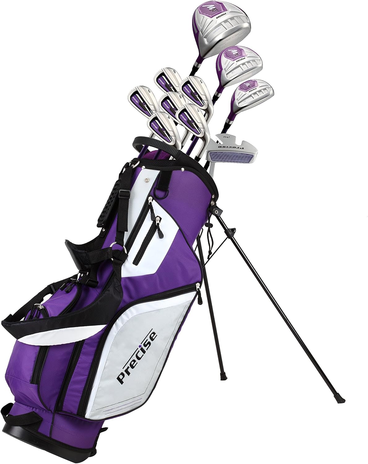 M5 Womens Golf Clubs Full Set, Includes Titanium Driver, S.S - Fairway, S.S - Hybrid, S.S - 5-PW Irons, Putter, Stand Bag, 3 H/C's, Golf Clubs Women Right Handed, Purple