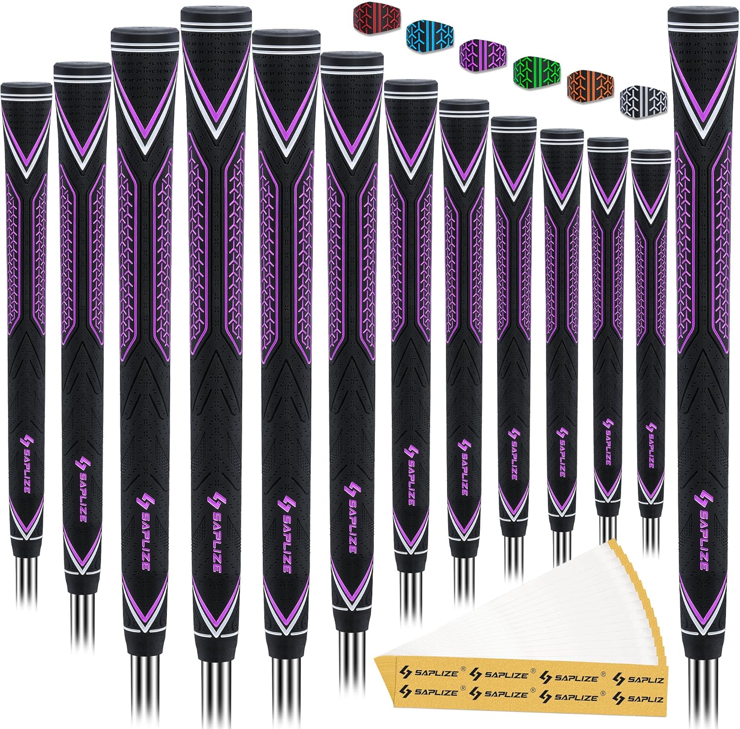 High-performance Rubber Golf Grips 13 Pack, High Shock Absorption, Non-slip, Choose from 13 Grips with 15 Tapes or 13 Grips with All Kits, Available in Standard/Mid/Jumbo Sizes, CC10 Series