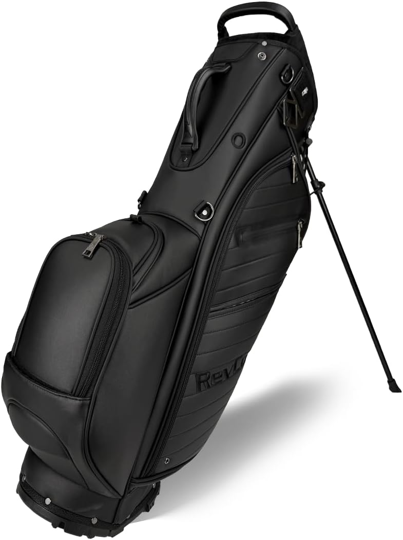 RevCore LT Lightweight Lux Stand Bag for Men and Women Golfers, Synthetic Leather, 5.5lbs, 6 Pockets, 5-Way Full Length Divider, Insulated Cooler Pocket, Rain Hood, Golf Club Bag