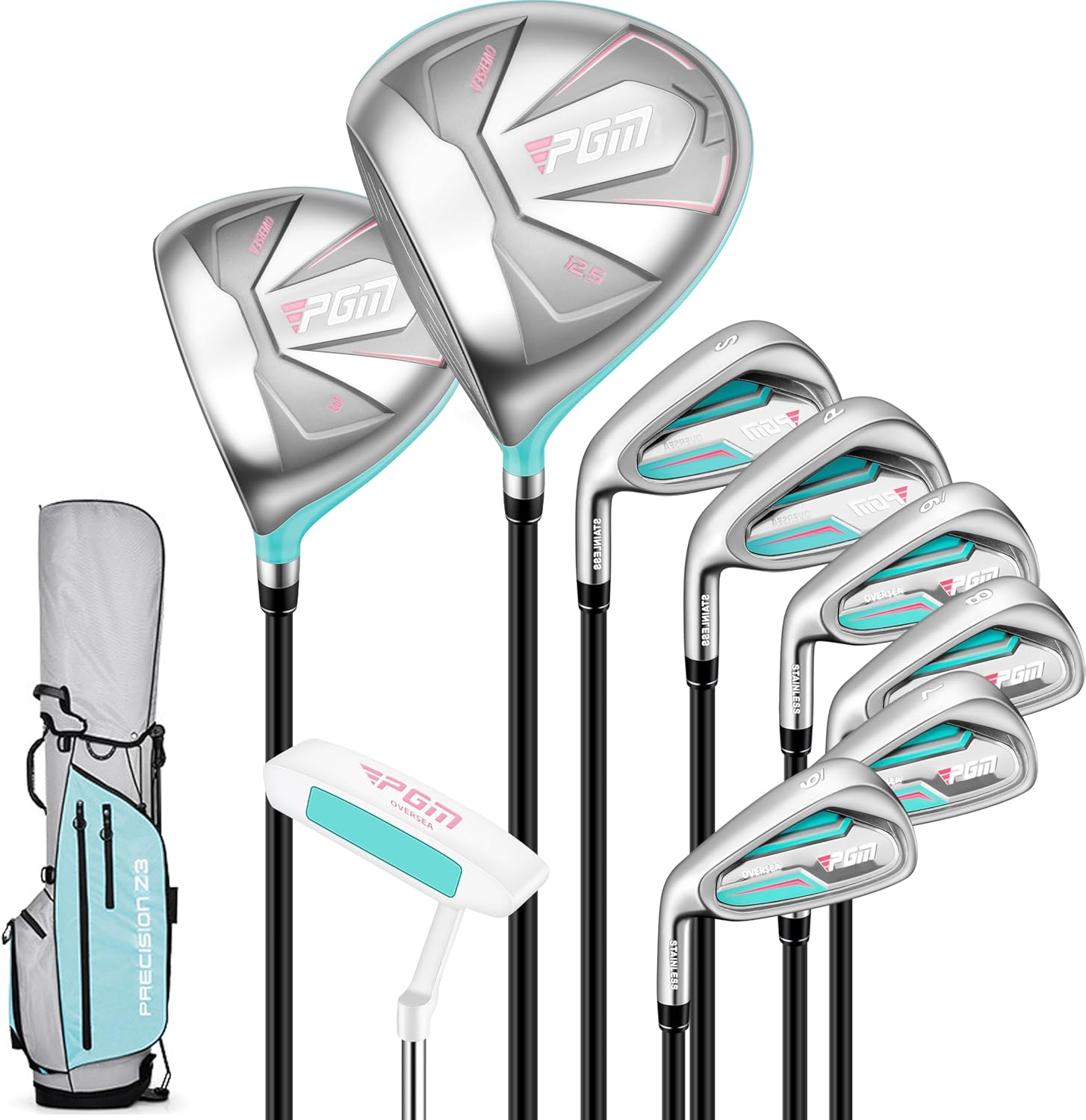 Women's Oversea 9/12 Pieces Complete Golf Club Set with High-Strength Thin Face Design 460cc Driver