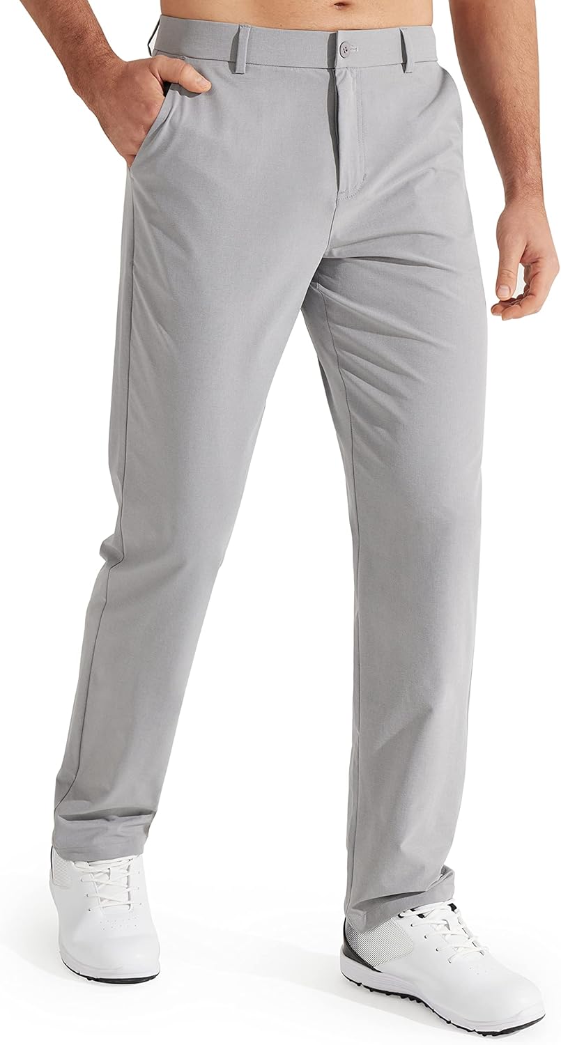 Mens Golf Pants Stretch Work Dress Pants 30"/32"/34" Quick Dry Lightweight Casual Comfy Trousers with Pockets 34W x 30L Light Grey
