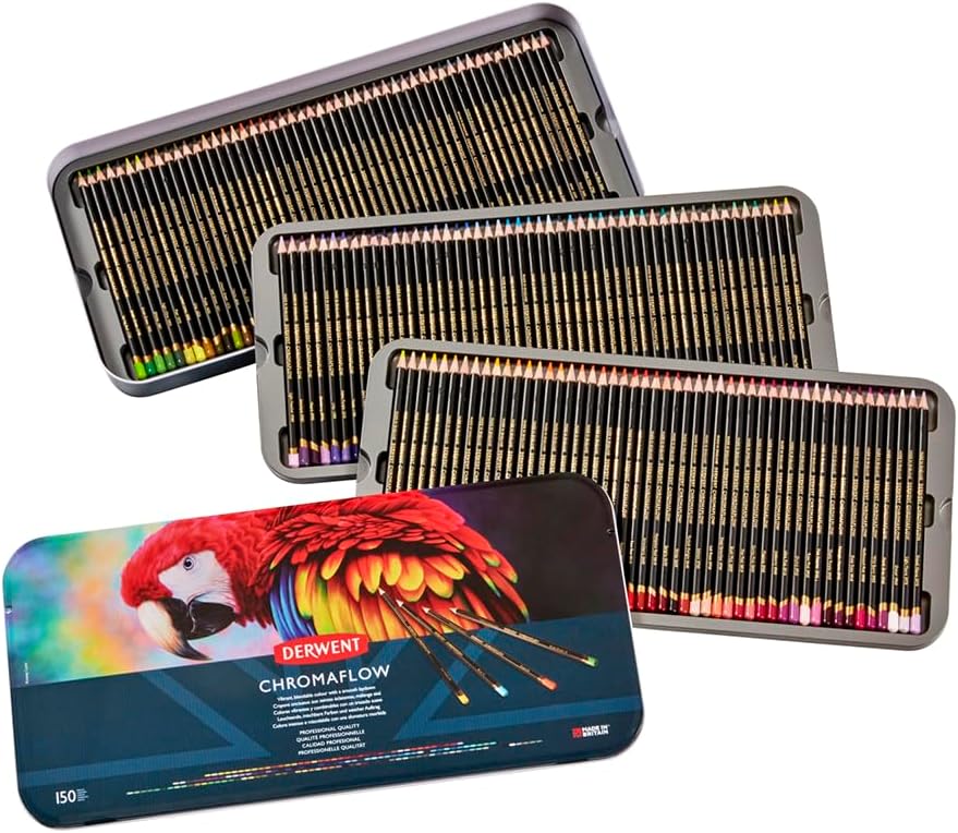 Chromaflow Pencils, Set of 150 in Tin, 3.5mm Round Core, Premium Core Strength, Blendable with Smooth Texture, Ideal for Drawing, Coloring & Layering, Professional Quality (2306263)