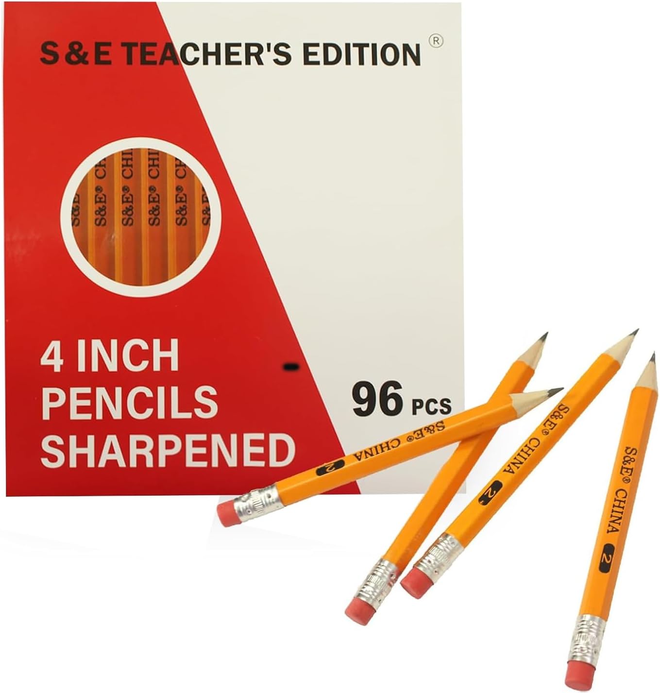 S & E TEACHER'S EDITION 96Pcs Half Pencils with Eraser Tops, Golf Pencil, Classroom, Pew - # 2 HB Pre-Sharpened Hexagon, 96 Count Bulk Pack