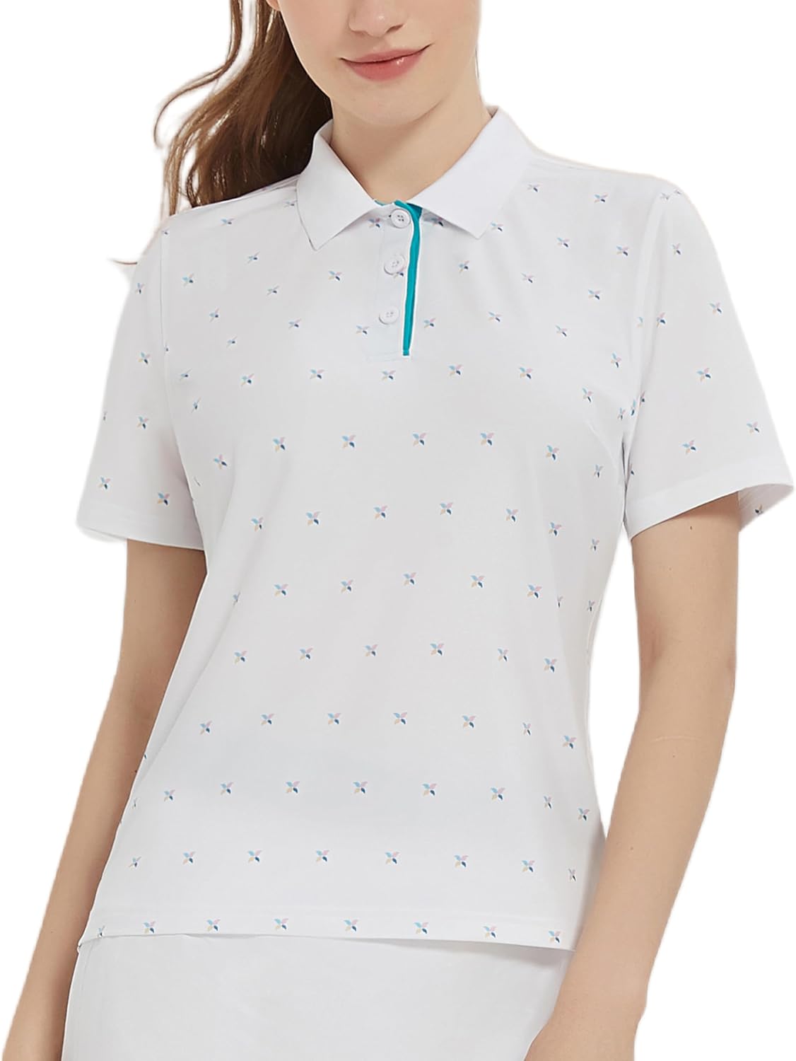 Women Print Golf Sport Polo Shirts Athletic Lightweight Quick Dry Slim Stretchable Tennis Short Sleeve Shirts