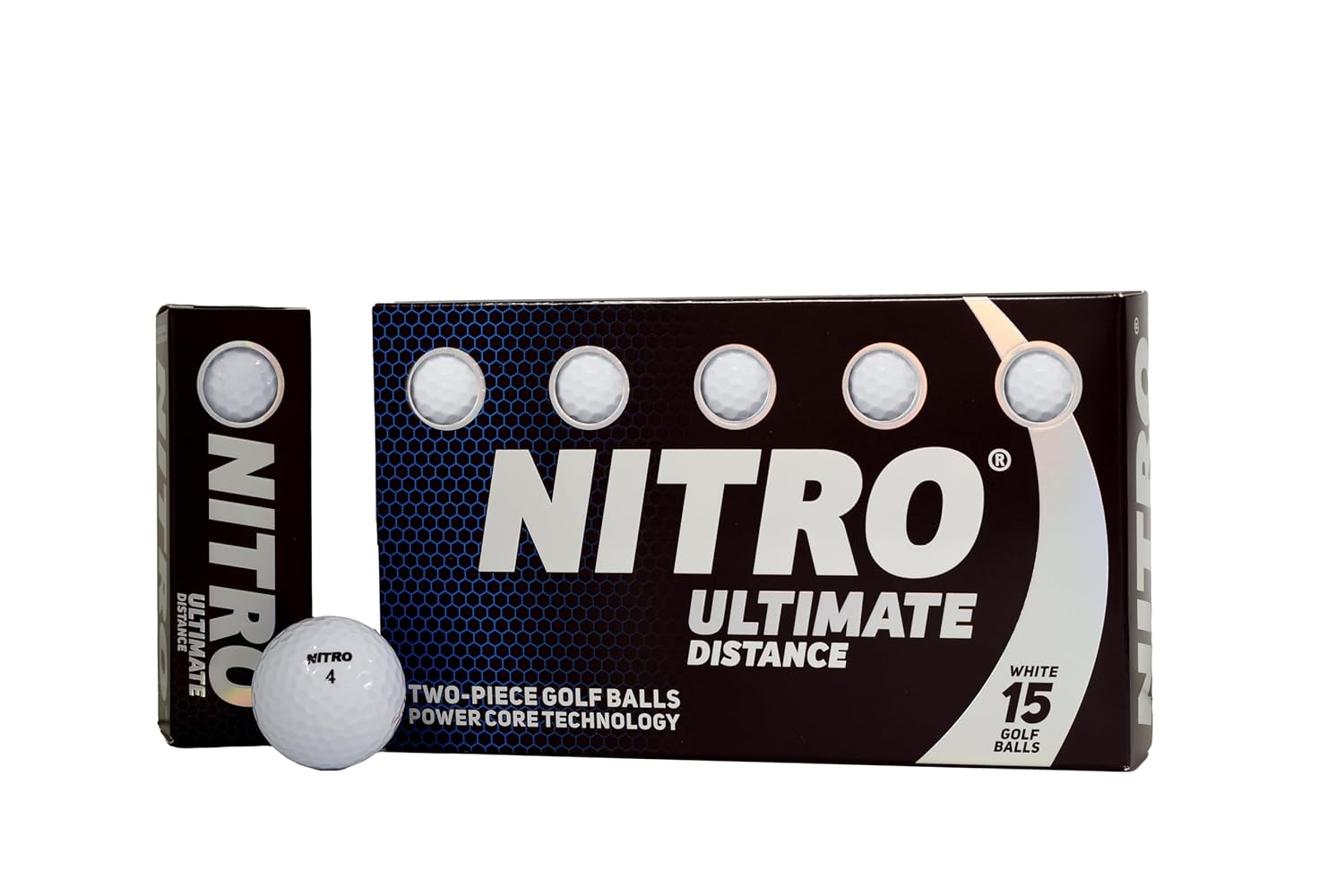 Nitro Long Distance High-Durability Golf Balls (15PK) All Levels Ultimate Distance Titanium Core High Velocity Great Stop & Sticking Ability Golf Balls USGA Approved-Total of 15-White