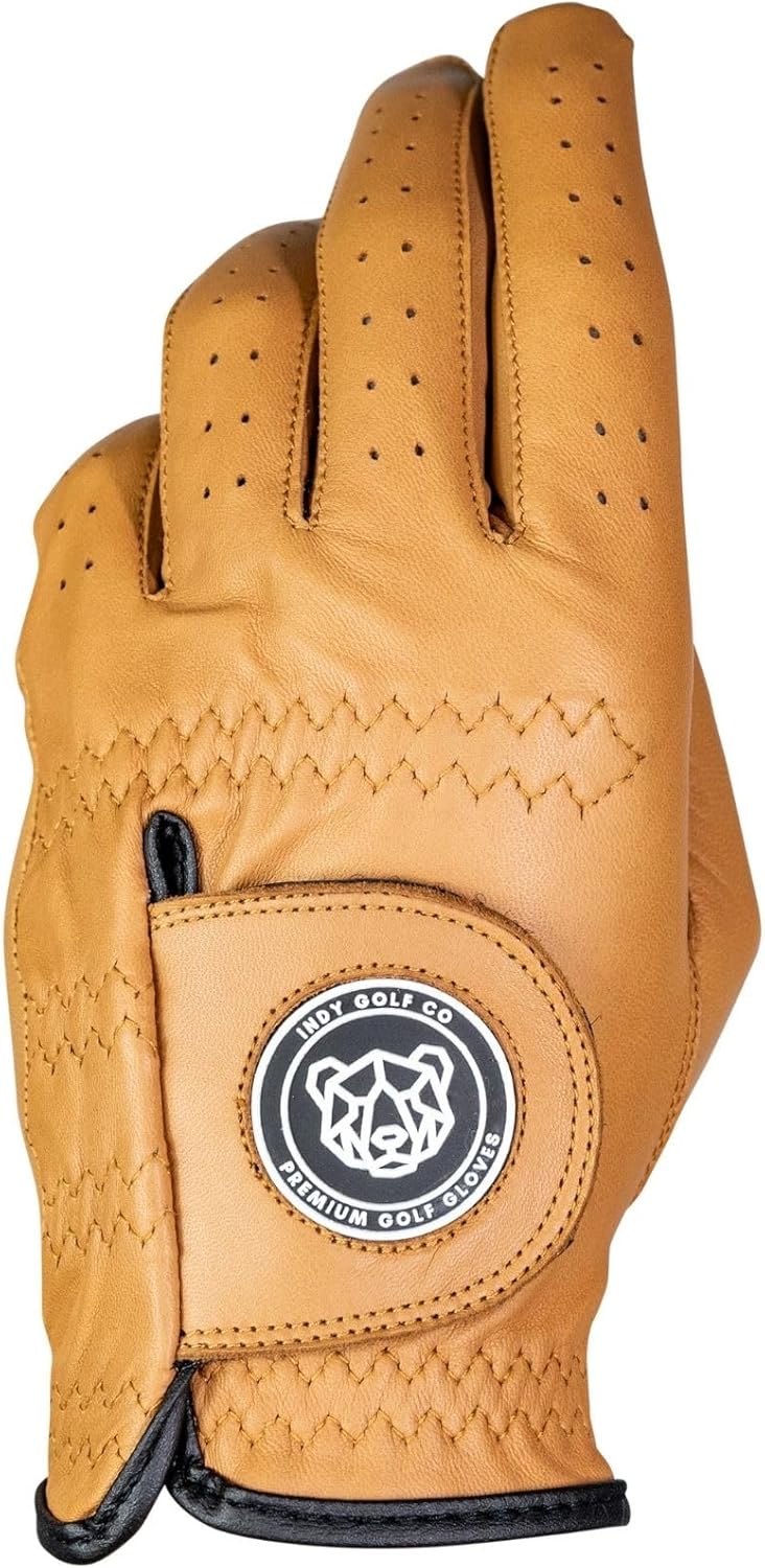 INDY Premium Golf Glove - Men's Tan Cabretta Leather - Comfortable - Golf Accessories - Colored - Breathable