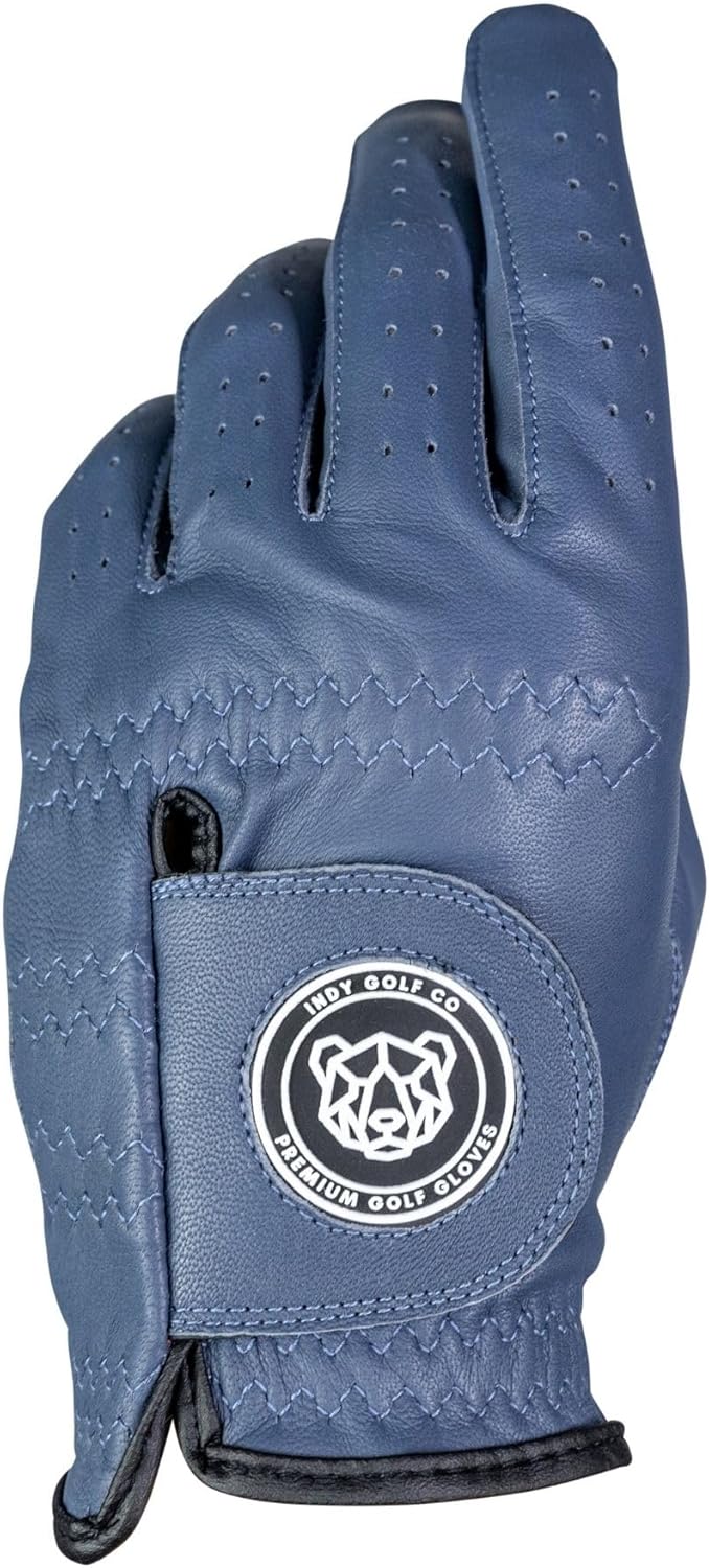 INDY Premium Golf Glove - Men's Blue Cabretta Leather - Comfortable - Golf Accessories - Colored - Breathable