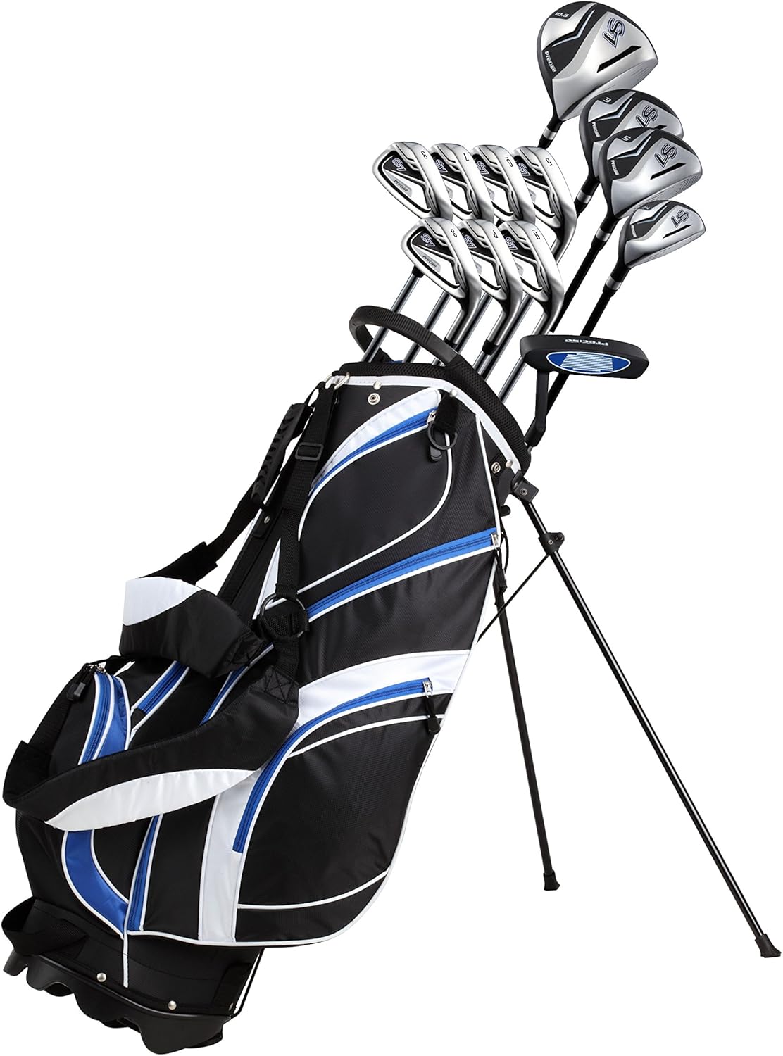 S7 Tall Men’s (6'1" to 6'4") Right Handed Complete Golf Club Set Include 460cc Driver, 3 Wood, 5 Wood, 24* Hybrid, 5-9 PW Irons, Sand Wedge, Putter, Deluxe Stand Bag & 4 Headcovers, Black/Blue