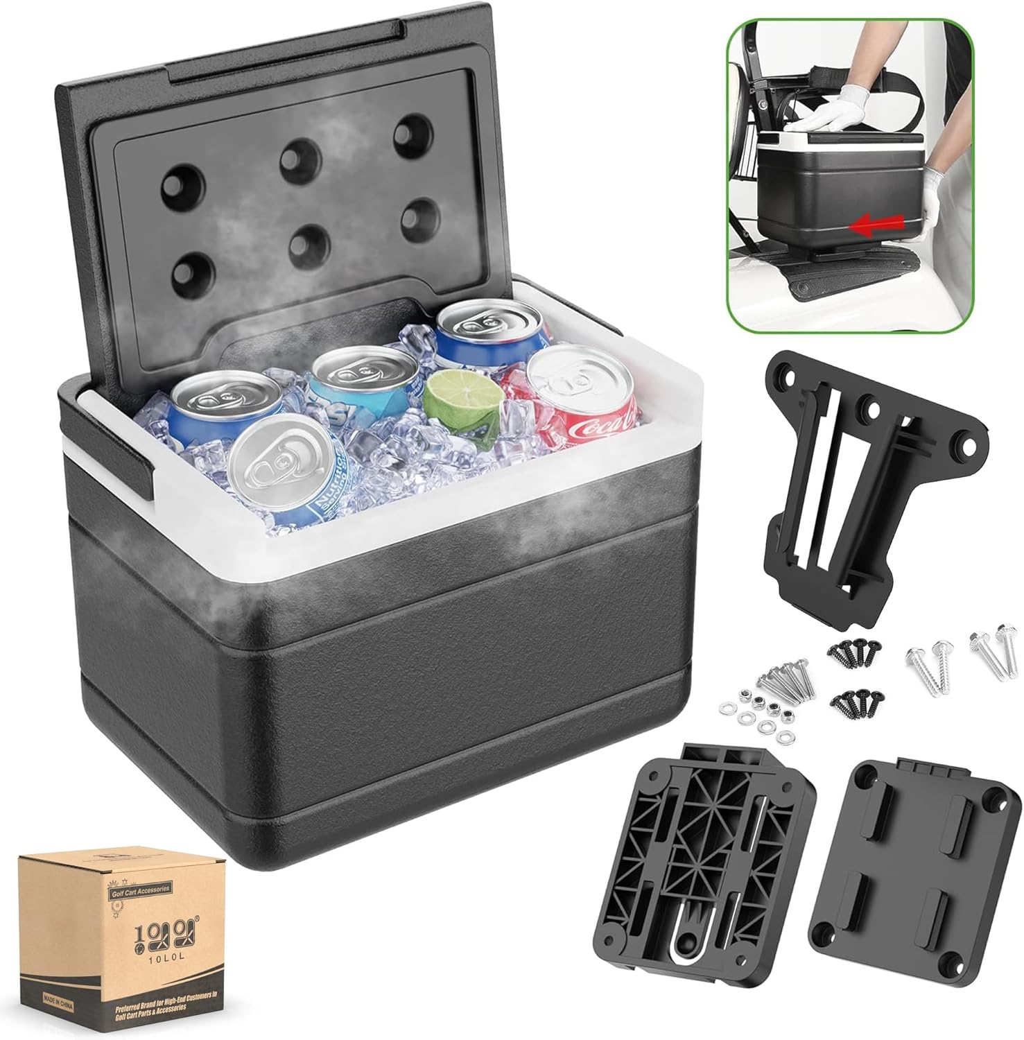 Golf Cart Ice Cooler Universal Insulated Portable Cooler Lightweight Ice Chest Box with Mounting Bracket Kit for Yamaha,EZGO,Club Car Medium size 6L