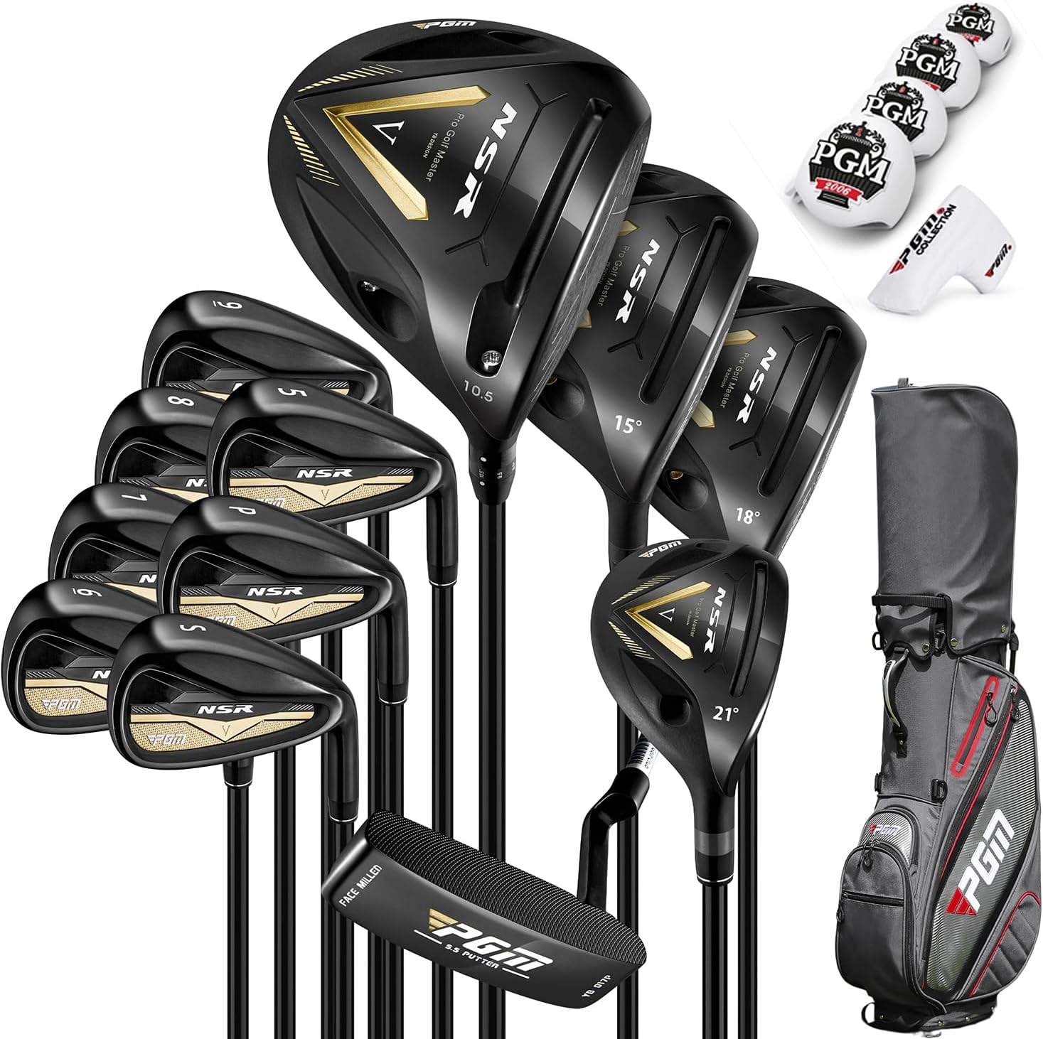 NSR V 12 Piece Men's Complete Golf Club Sets - Adjustable Loft Titanium Driver (0.86 COR), Precision Weighted Fairway Woods, Forged Irons, CNC Milled Putter, with Stand Bag - Right Handed Regular Standard