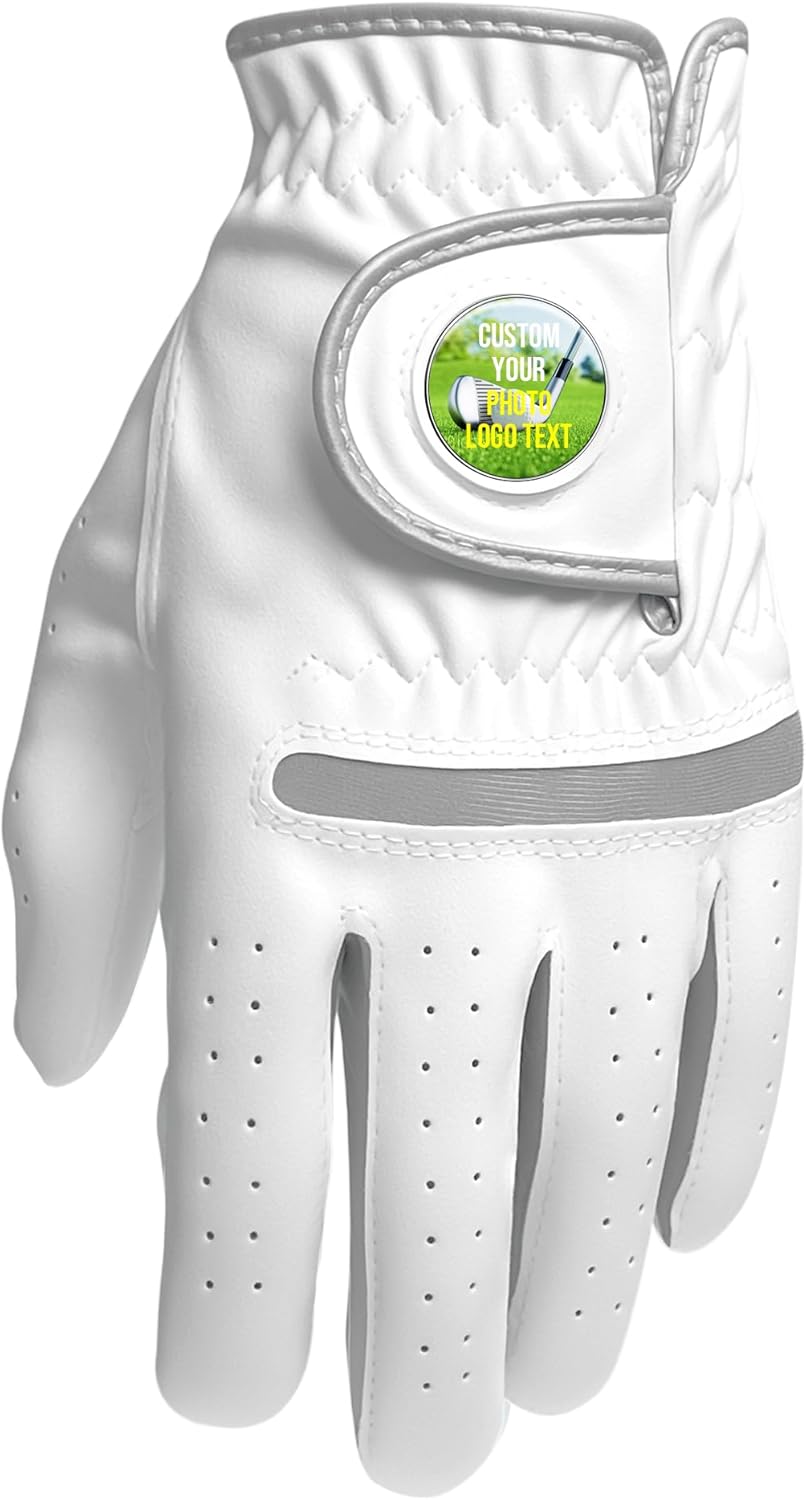 Personalized Golf Gloves with Ball Marker, Custom Name or Photo Golf Glove Mens, Ideal for Father's Day and Golf Enthusiasts
