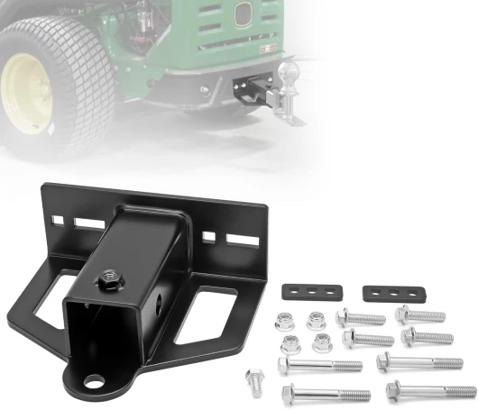 Zero Turn Lawn Mower Hitch with 2" Receiver, 6mm Steel Trailer Hitch with Chain Slot, Upgraded Reinforced Washer & Weld-On Bolt Lock System, Universal Fit for Tractor, ATV, Golf Cart, Trailer 2 Inch