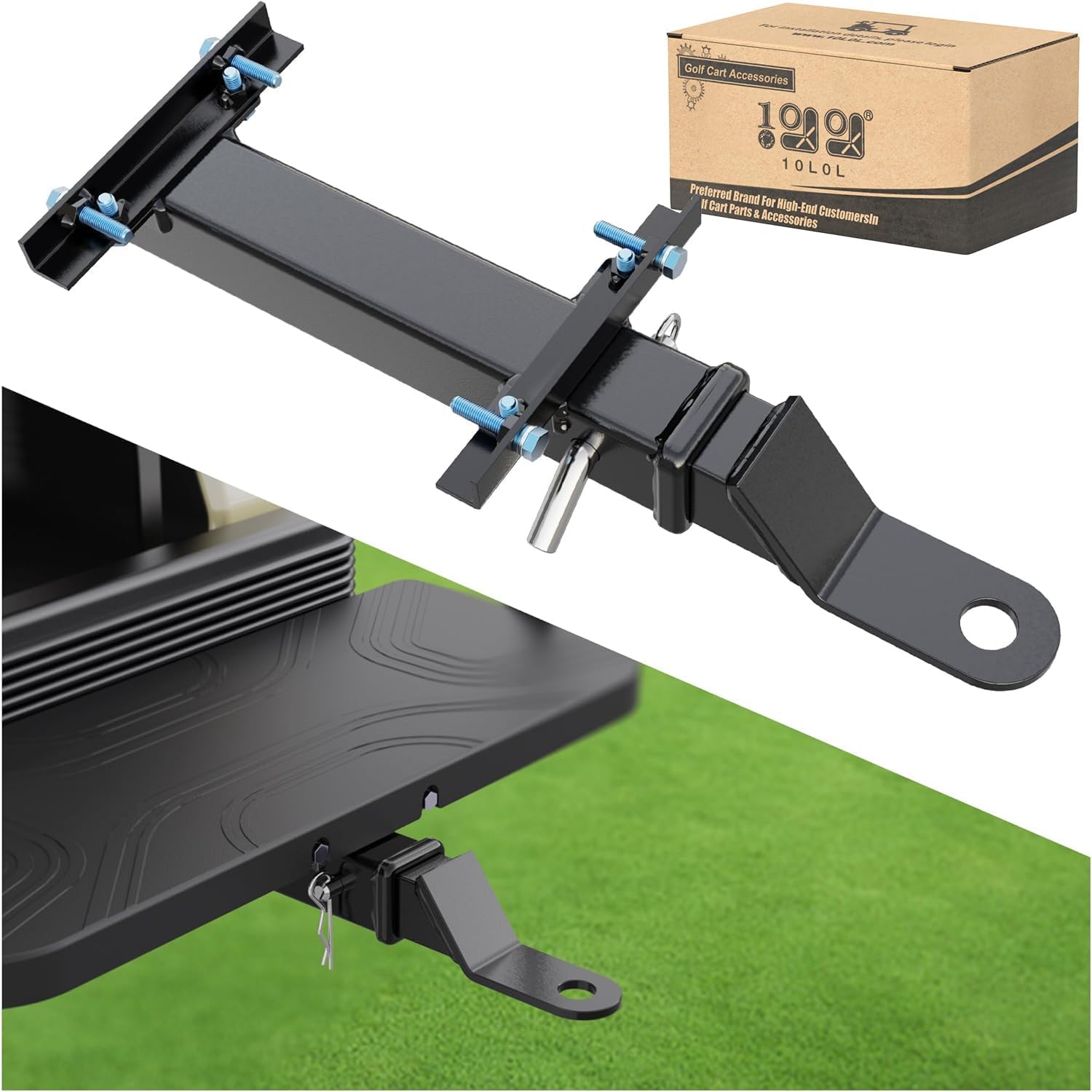Deluxe Golf Cart Trailer Hitch Kit, Fit for Backseat Footrest with 2" Receiver High-Strength Universal Fit, Seamless Compatibl Club Car, EZGO, Yamaha, Ideal for Golf Cart Trailers