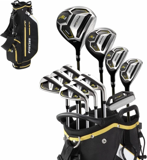 M8 Men’s 17-Piece Golf Set – Driver, Woods, Hybrids, Irons (6-SW), Putter, Stand Bag, 4 Headcovers and Rainhood – RH, Reg/Tall, Kevlar Shafts Right