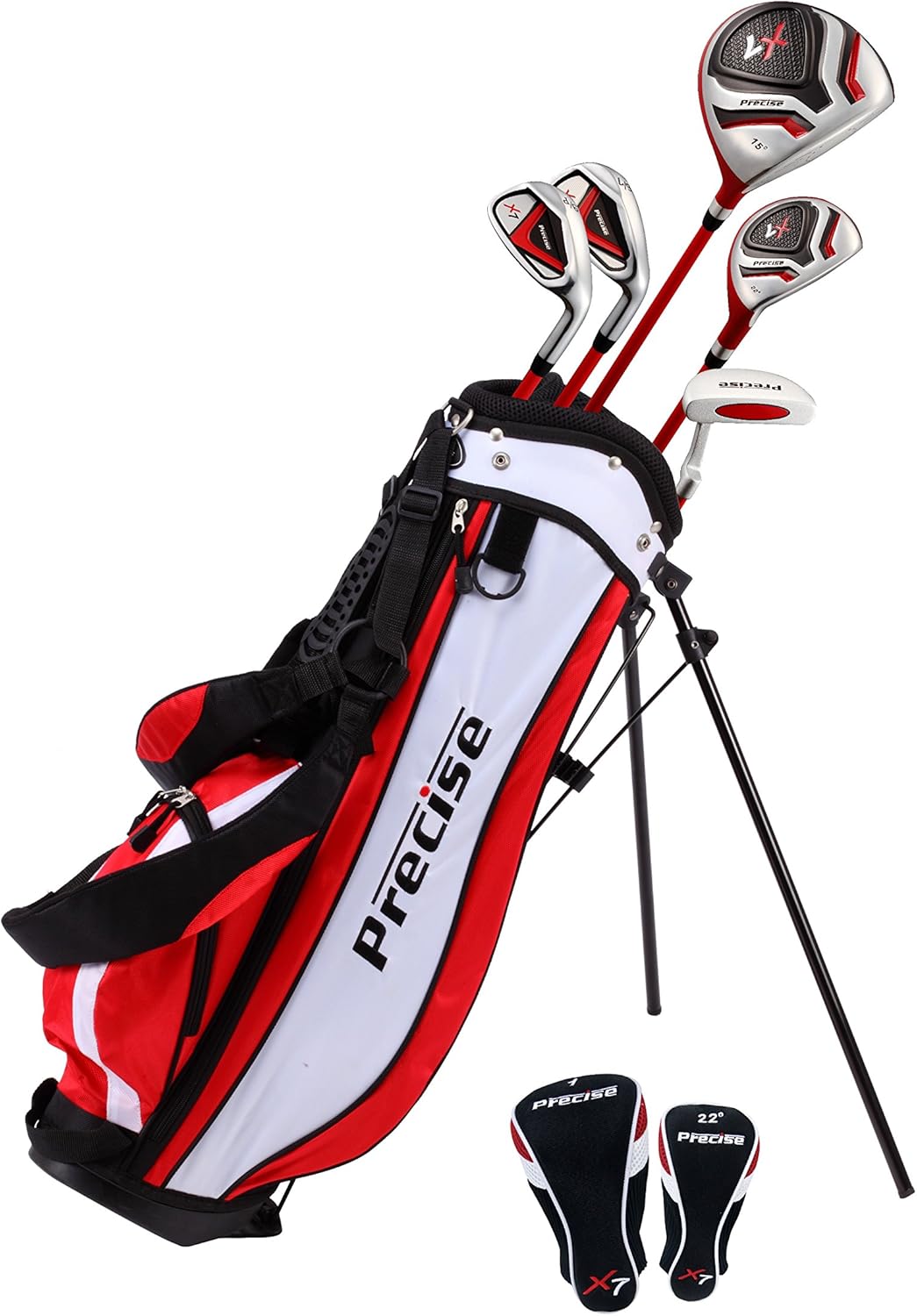 X7 Kids Golf Clubs Set for Ages 3-5, 6-8, 9-12 - Right/Left Hand Girls & Boys Golf Clubs with Lightweight Graphite Shafts, Hybrid & Stand Bag Red Ages 6-8 Right Hand