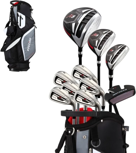 M5 Men’s Golf Set – 460cc Driver, Wood, Hybrid, 5-PW Irons, Putter, Stand Bag, 3 Headcovers – RH/LH, Short/Regular/Tall Left Hand Tall Size +1"