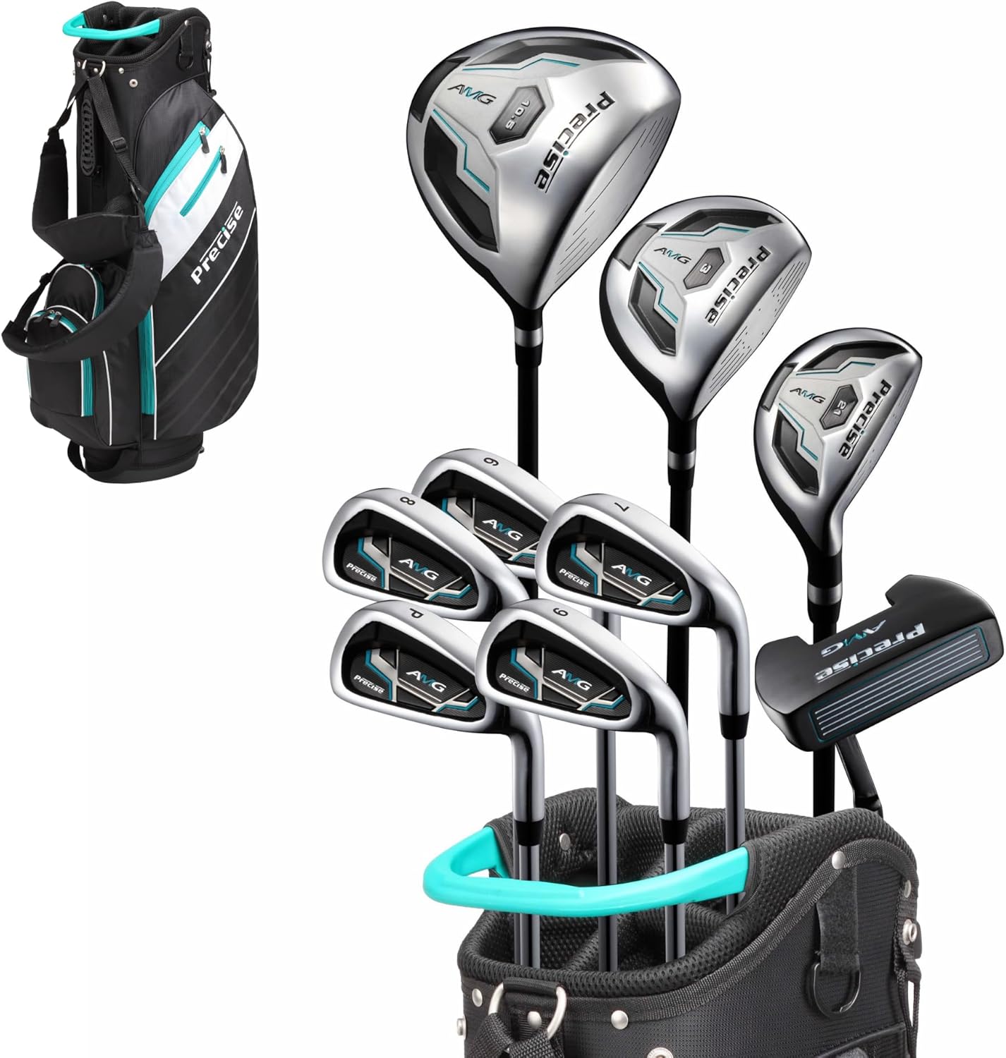 AMG Men’s 14-Piece Golf Set – Titanium Driver, Wood, Hybrid, 6-PW Irons, Putter, Stand Bag, 3 Headcovers and Cover – RH, Reg/Tall Sizes Tall Size +1" Right