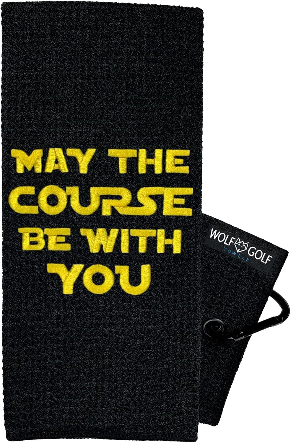 May The Course Be with You Golf Towel - Golf Accessories for Men - Golf Gifts for Men - Embroidered Funny Golf Towel May the Course Be With You Black Golf Towel