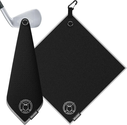 Magnetic Towel (Greenside) - Premium Ultra-Absorbent Microfiber Golf Towel with Magnet for Golf Carts or Clubs - 18" x 18" Golfing Gear - Waffle Weave Pattern (Black)