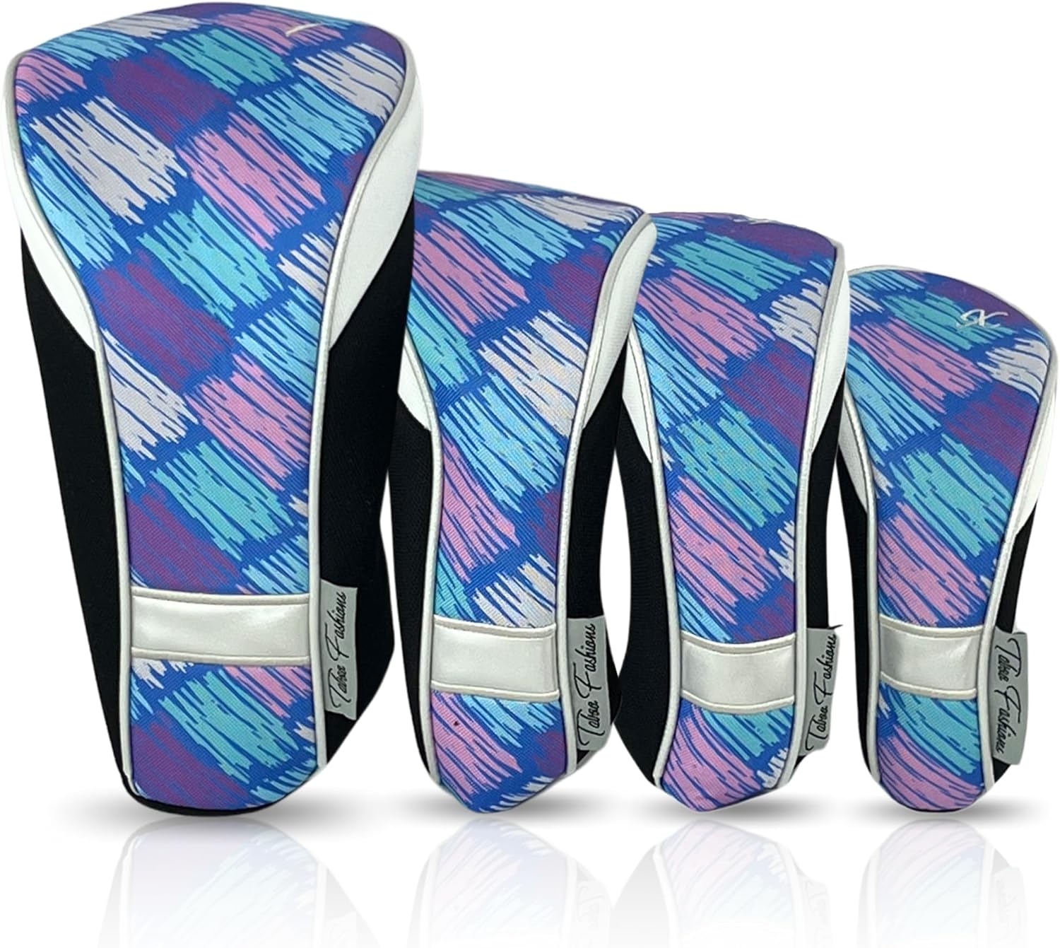 Womens Designer Golf Club Covers 4 Pack - Taboo Fashions Numbered Headcovers for Driver Woods & Hybrid - Weather/Moisture Resistant Protection Blue, Purple, Green