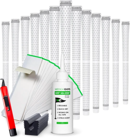GLP Velvet Golf Grips 13 Pack with Deluxe Grip Kit - All Weather Performance with Tour Level Traction - in White/Black & Standard/Midsize Midsize White