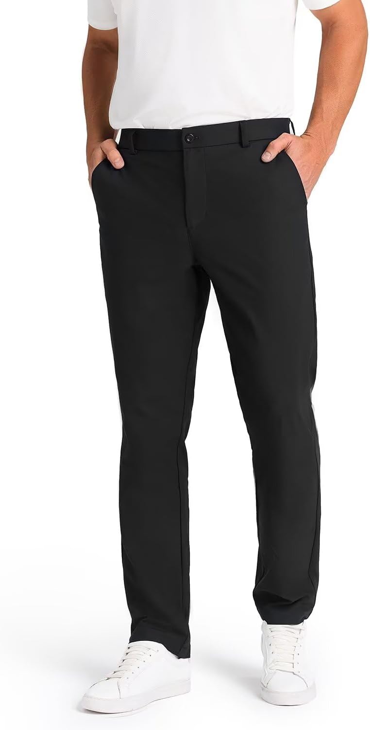 Mens Classic Fit Golf Pants Stretch Dress Pants 30''/32''/34'' Lightweight Casual Suit Pants with Pockets 44W x 32L Big Tall Black