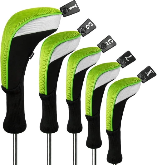 5pcs/Set Mesh Golf 460cc Driver Fairway Wood Club Head Covers Long Neck with No - Tags Black/Green