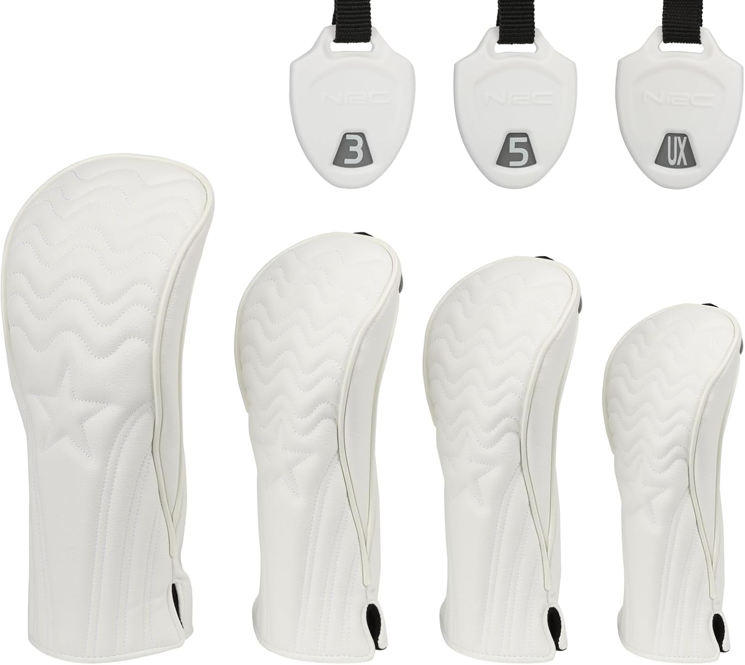 4pcs or 1pc Golf Club Head Covers for Woods, Driver, Fairway, Hybrid – Premium PU Leather with Interchangeable Tags & Magnetic Blade and Mallet Putter Covers Golf Club Head Covers(White)