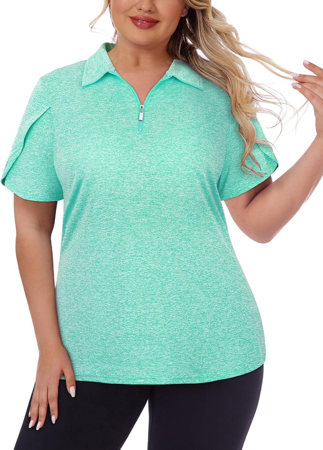 Women's Plus Size Golf Polo Shirts Zip Up Short Sleeve Tops Loose Fit UPF 50+ Tennis Workout Apparel XL-5XL Green 4X-Large Plus