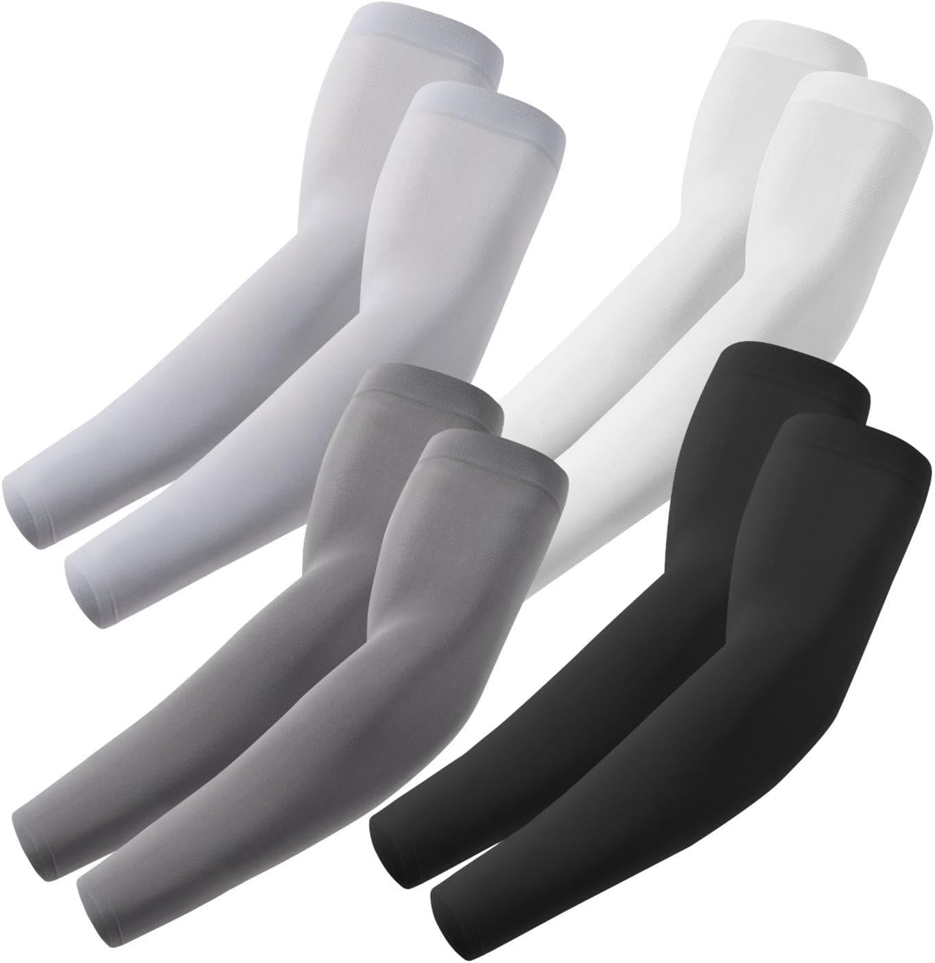 Arm Sleeves, Cooling UV Sun Protection Sports Compression for Men/Women 4 Pairs - Black+dark Gray+light Gray+white