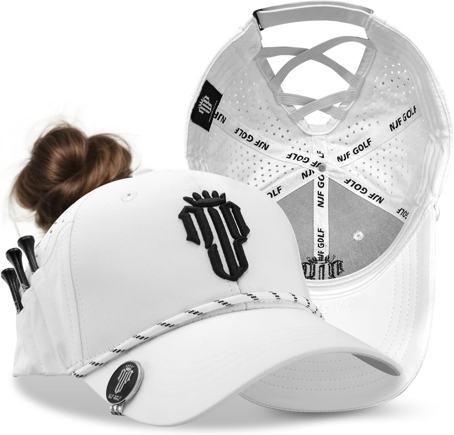 Adjustable Golf Cap for Women – Breathable Golf Hat with Magnetic Ball Marker & Tee Holders, Lightweight Women's Golf Hat White