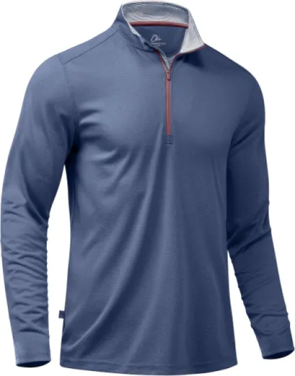 Golf Quarter Zip Pullover for Men Mock Neck Sweatshirt Lightweight Sun Protection Men's Long Sleeve Golf Shirt Deep Blue Melange Large