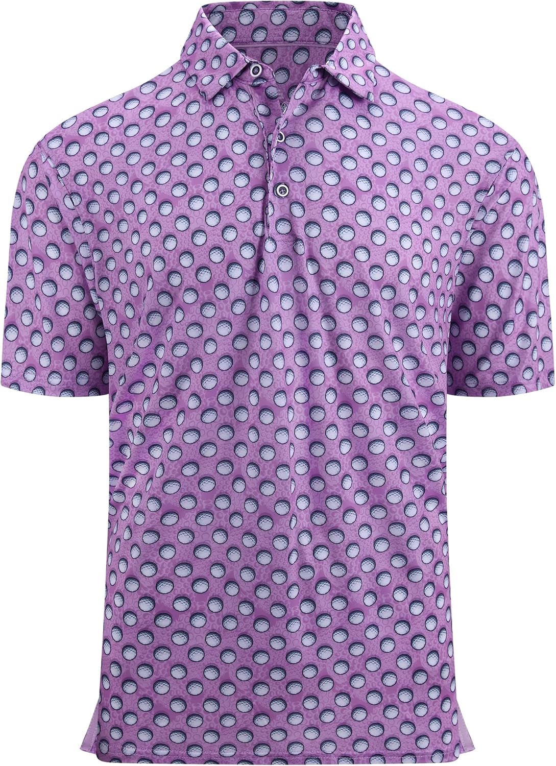 Mens Golf Shirt Moisture Wicking Quick-Dry Print Performance Polo Shirts for Men Purple Golf Ball Large