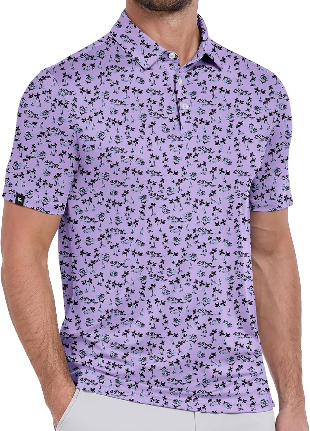 Mens Print Polo Shirts Short Sleeve Moisture Wicking Shirts for Men Golf Tennis Daily Casual Collared T-Shirt A Light Purple X-Large