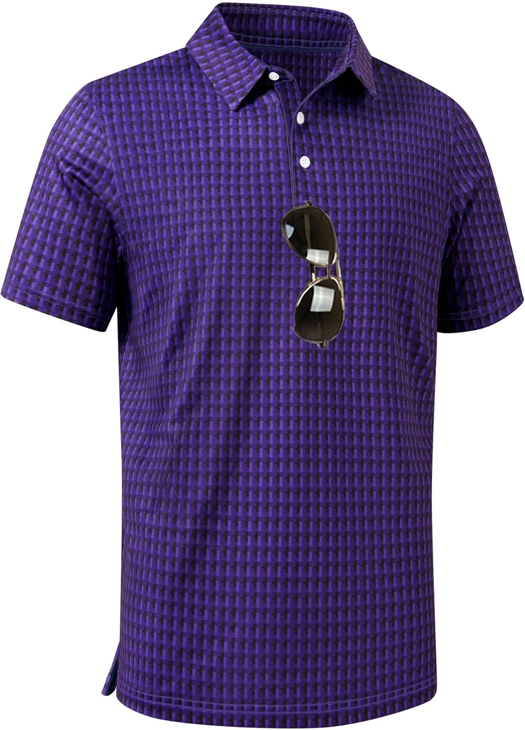 Men's Golf Shirts Short Sleeve Moisture Wicking Performance Print Patterns Casual Collared Golf Polo Shirt for Men Purple Block X-Large