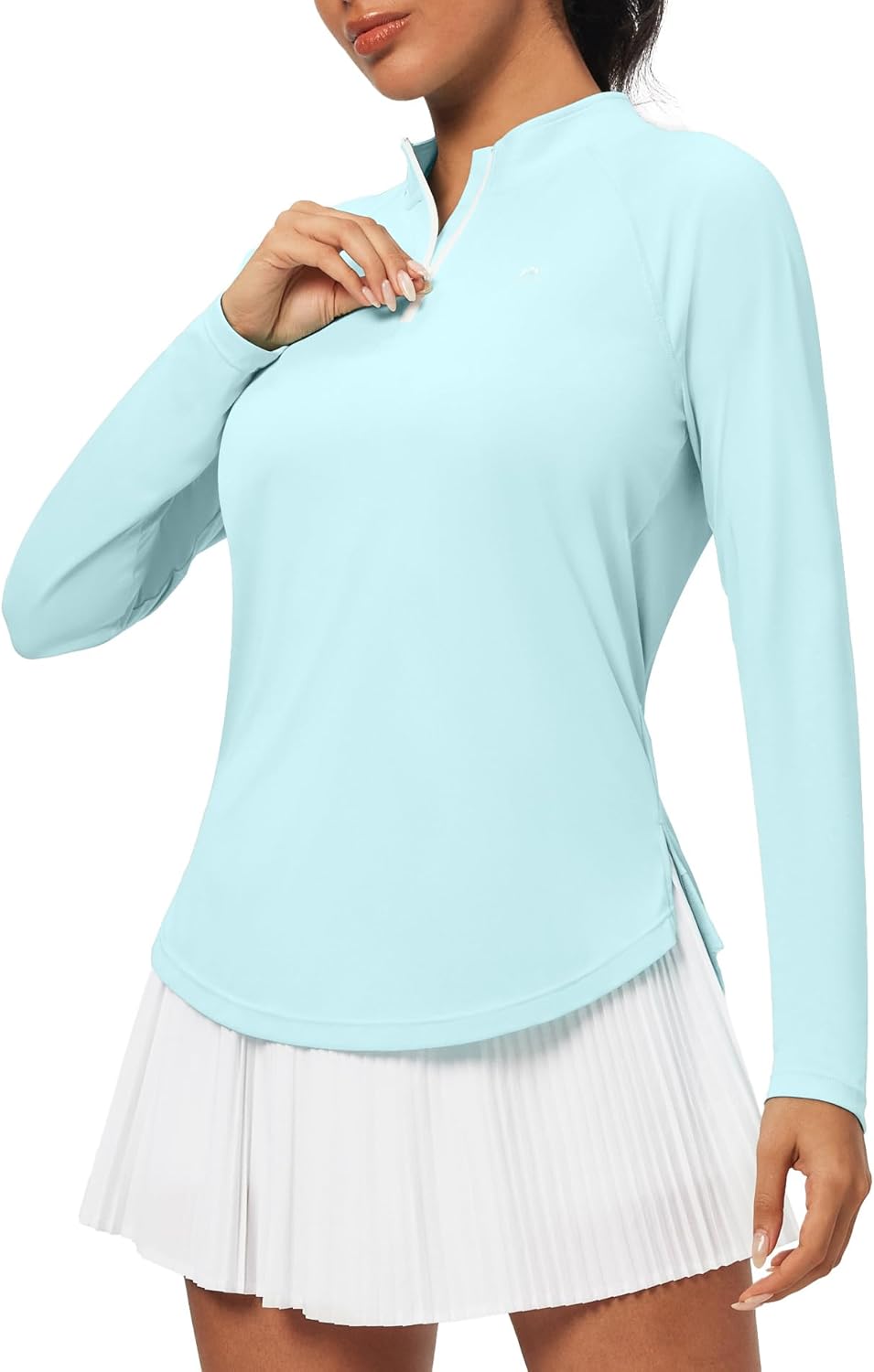 Womens Long Sleeve Workout Tops Golf Shirts for Woman UPF 50+ UV Sun Protection SPF Shirts Quarter Zip Pullover Mint Green Medium