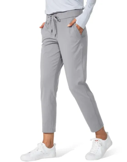 Women's Pants with Deep Pockets 7/8 Stretch Ankle Sweatpants for Golf, Athletic, Lounge, Travel, Work Large Light Grey