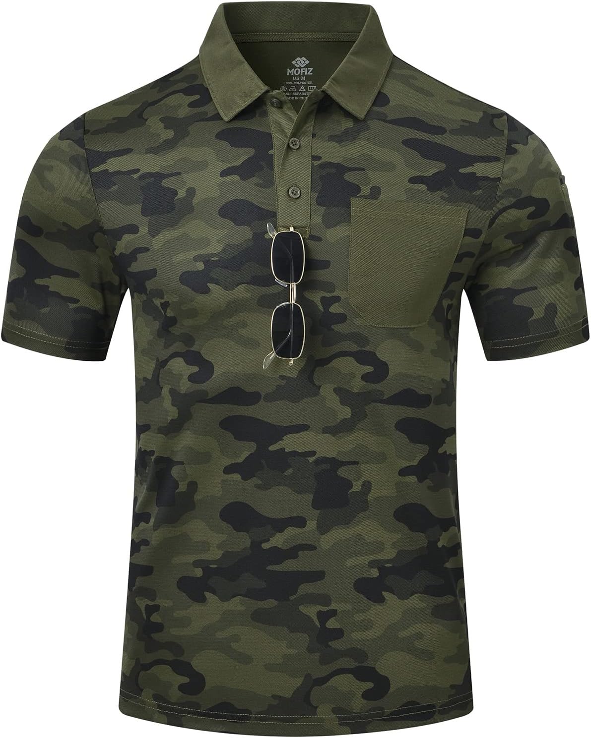 Men's Camo Polo Golf Shirt Hiking Dry Fit Short Sleeve T-Shirts Pique Collared Polo Jersey X-Large B-army Green Camo